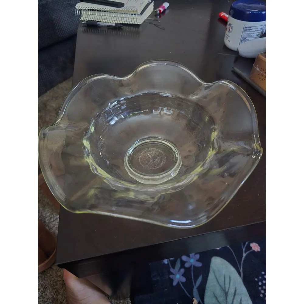 Vintage Depression Glass Yellow Tint Wave Serving Bowl Decor Bowl